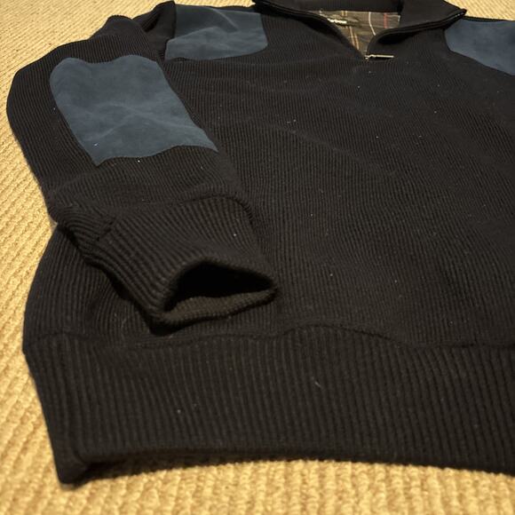 Barbour Storm Jumper Mens L Knit Wool Sweater Quarter Zip Pullover Blue - Picture 4 of 10